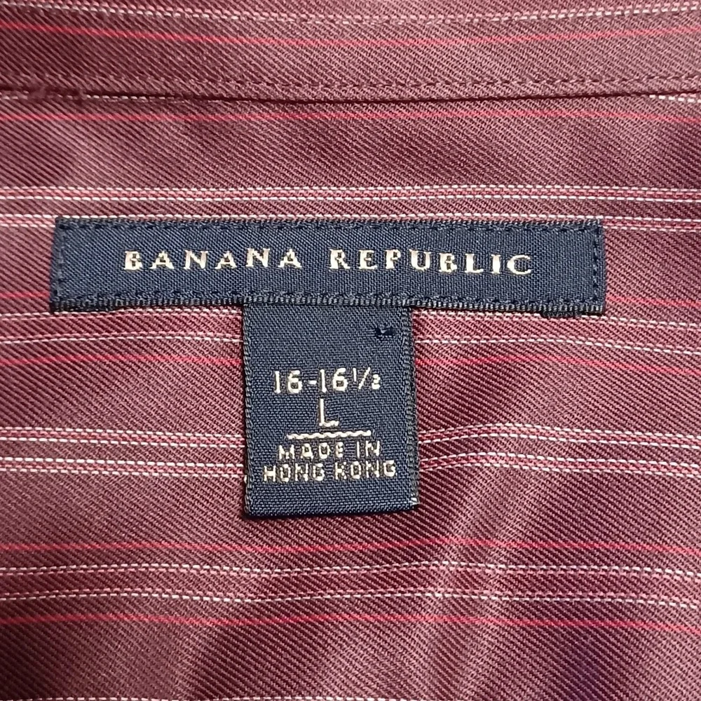 Banana Republic Dress Shirt Mens L Burgundy Striped Long Sleeve 100% Cot 16-16.5
